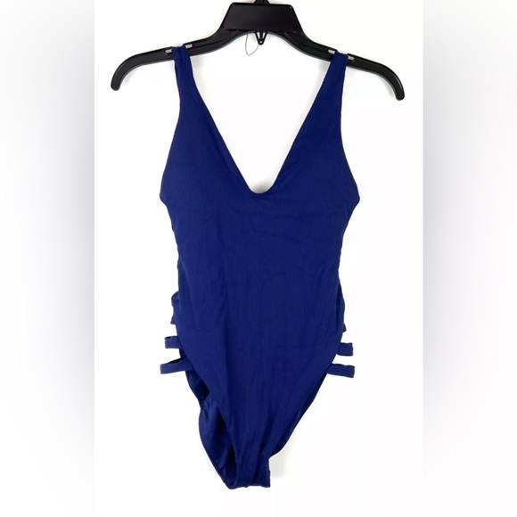 Rebecca Virtue Women’s Blue Ribbed One Piece Swimsuit Size Medium